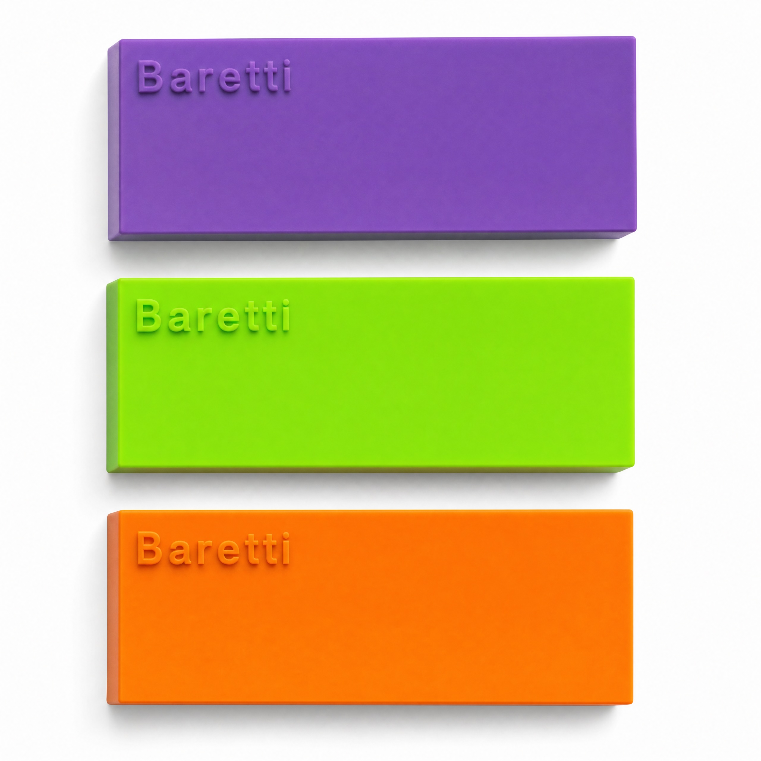 BarCraft reusable snack bar makers stacked in three colors—purple, lime green, and orange—showing closed lids with embossed branding
